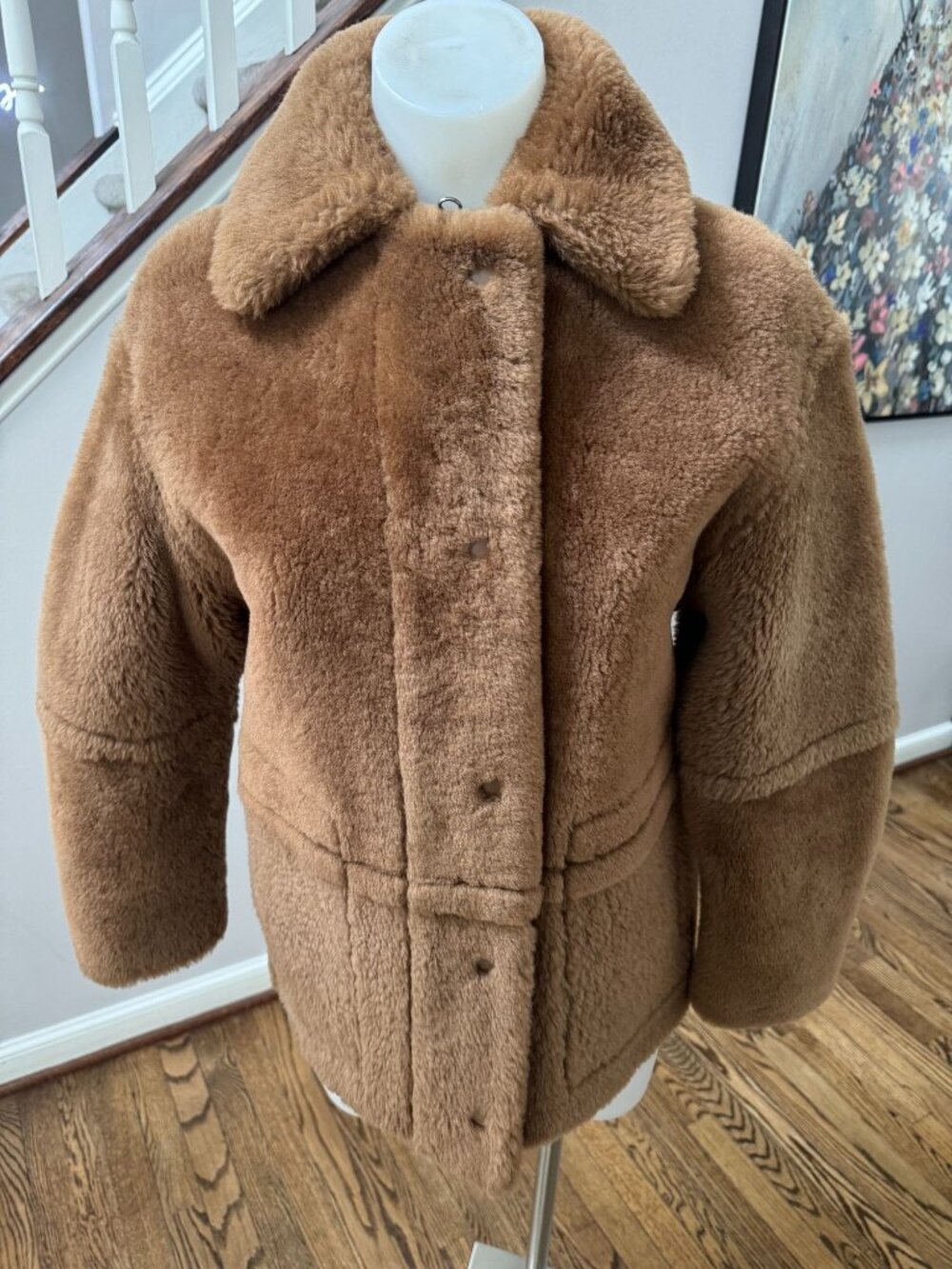 VINCE Reversible Shearling Jacket Coat Camel Leather Size XXS - Picture 3 of 5